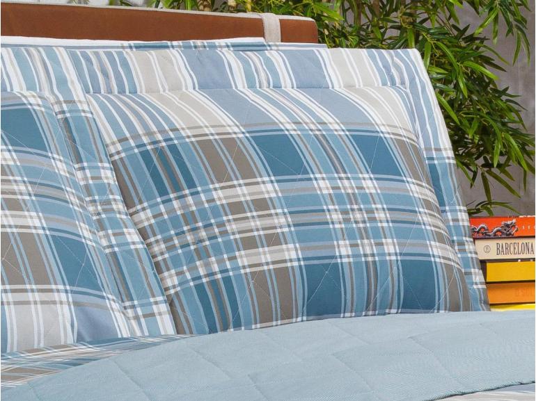 Kit: 1 Cobre-leito Queen + 2 Porta-travesseiros Percal 200 fios - Fred Azul - Dui Design