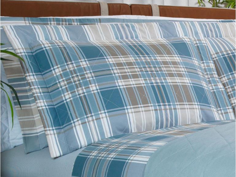 Kit: 1 Cobre-leito Queen + 2 Porta-travesseiros Percal 200 fios - Fred Azul - Dui Design