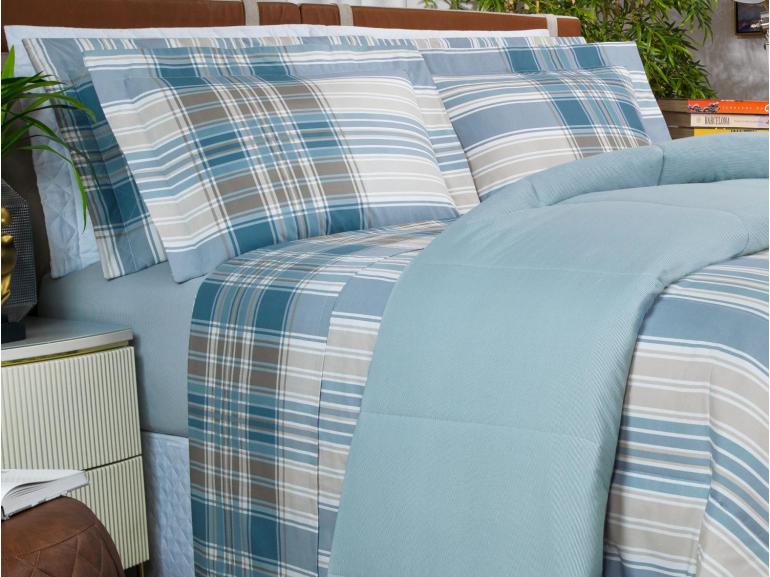 Edredom Casal Percal 200 fios - Fred Azul - Dui Design