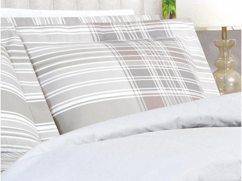 Jogo de Cama Solteiro Percal 200 fios - Fred Bege - Dui Design