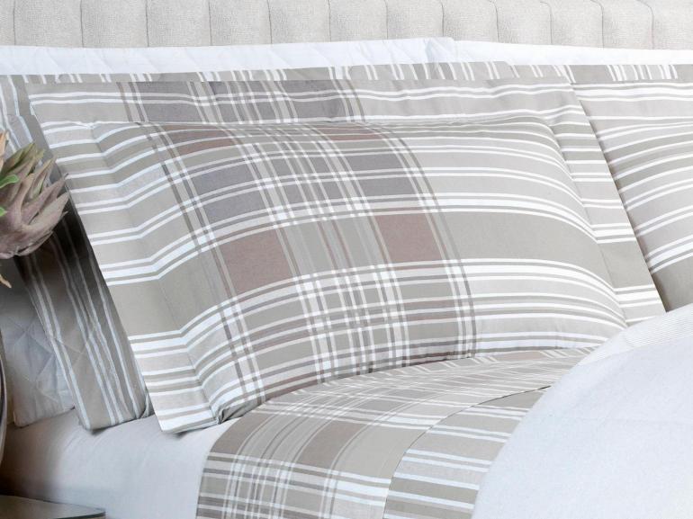 Jogo de Cama Solteiro Percal 200 fios - Fred Bege - Dui Design