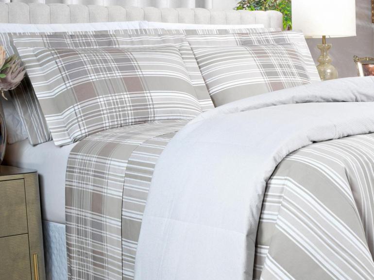 Jogo de Cama Solteiro Percal 200 fios - Fred Bege - Dui Design