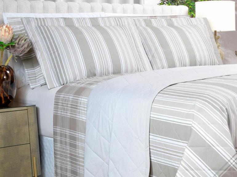 Kit: 1 Cobre-leito Solteiro + 1 Porta-travesseiro Percal 200 fios - Fred Bege - Dui Design