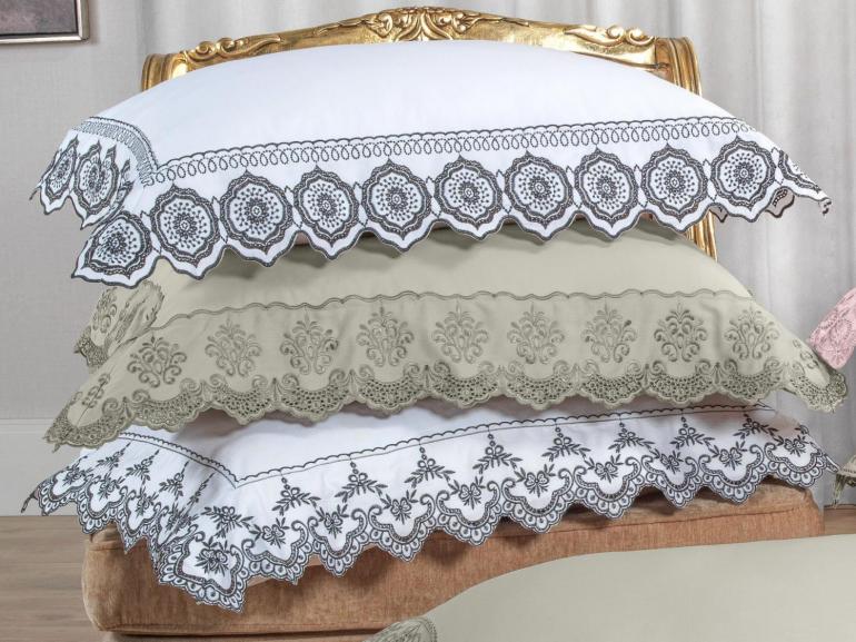 Fronha Avulsa Cetim 300 fios com Bordado Ingl�s - Nice - Dui Design