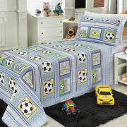 Kit: 1 Cobre-leito Solteiro Bouti de Microfibra PatchWork + 1 Porta-travesseiro - Futebol - Dui Design