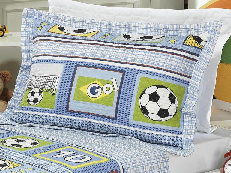 Kit: 1 Cobre-leito Solteiro Bouti de Microfibra PatchWork + 1 Porta-travesseiro - Futebol - Dui Design