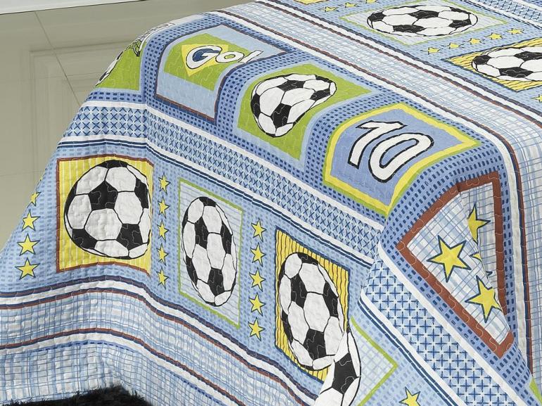 Kit: 1 Cobre-leito Solteiro Bouti de Microfibra PatchWork + 1 Porta-travesseiro - Futebol - Dui Design