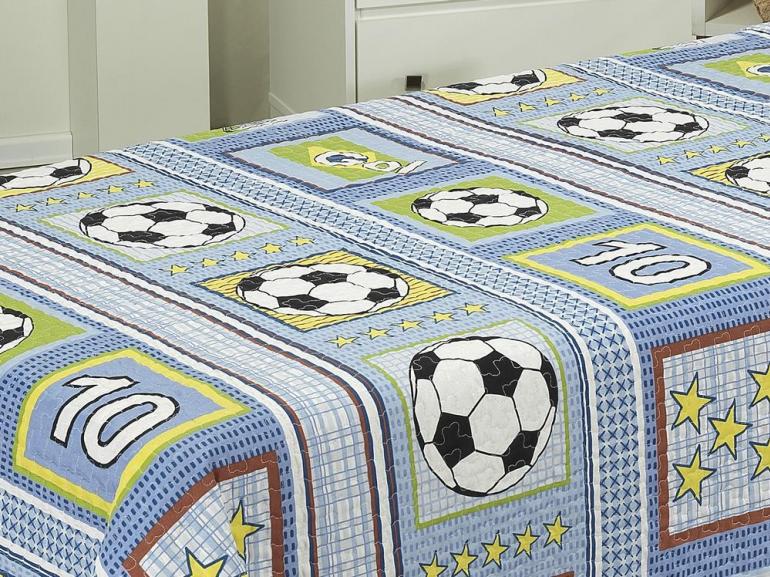 Kit: 1 Cobre-leito Solteiro Bouti de Microfibra PatchWork + 1 Porta-travesseiro - Futebol - Dui Design