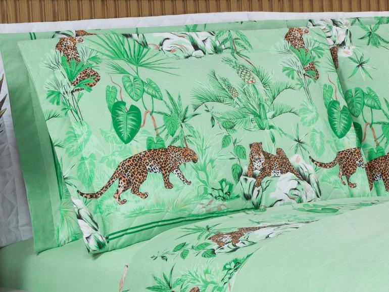 Enxoval Casal com Cobre-leito 7 pe�as 150 fios - Galapagos Acqua - Dui Design