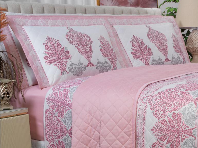 Kit: 1 Cobre-leito Queen + 2 porta-travesseiros Cetim 300 fios - Geneva Rosa Velho - Dui Design
