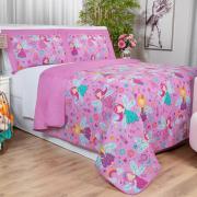 Kit: 1 Cobre-leito Casal Kids Bouti de Microfibra PatchWork Ultrasonic + 2 Porta-travesseiros - Gliss Rosa - Dui Design
