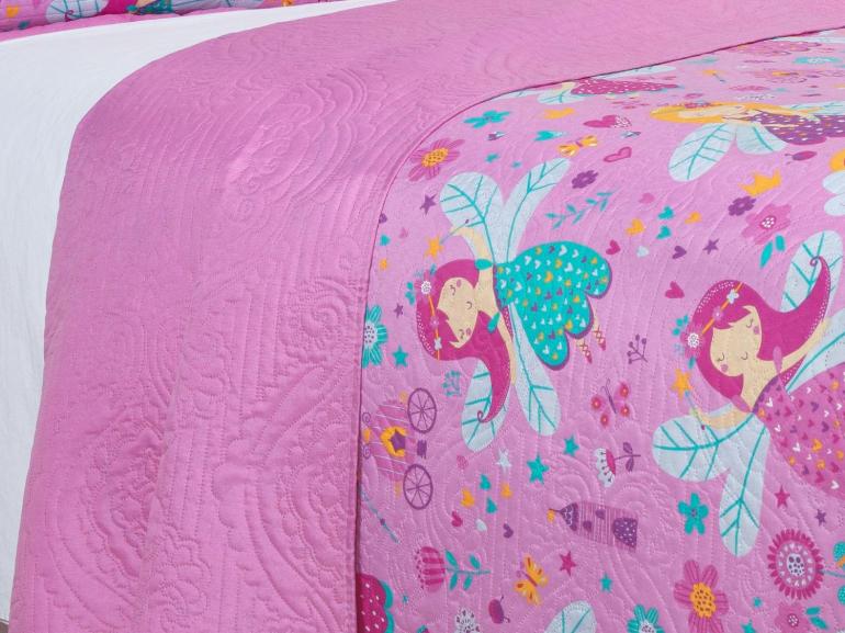 Kit: 1 Cobre-leito Casal Kids Bouti de Microfibra PatchWork Ultrasonic + 2 Porta-travesseiros - Gliss Rosa - Dui Design