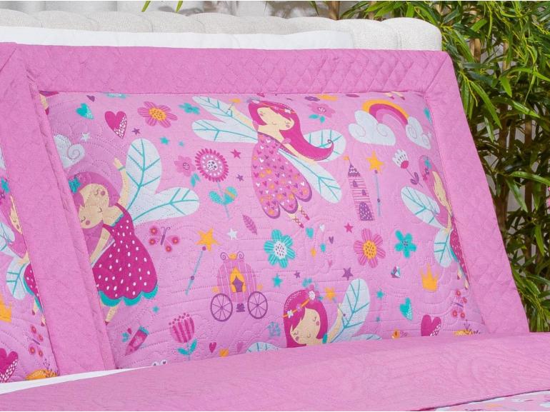 Kit: 1 Cobre-leito Casal Kids Bouti de Microfibra PatchWork Ultrasonic + 2 Porta-travesseiros - Gliss Rosa - Dui Design
