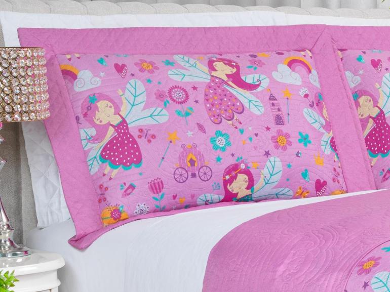 Kit: 1 Cobre-leito Casal Kids Bouti de Microfibra PatchWork Ultrasonic + 2 Porta-travesseiros - Gliss Rosa - Dui Design