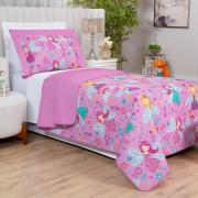 Kit: 1 Cobre-leito Solteiro Kids Bouti de Microfibra PatchWork Ultrasonic + 1 Porta-travesseiro - Gliss Rosa - Dui Design