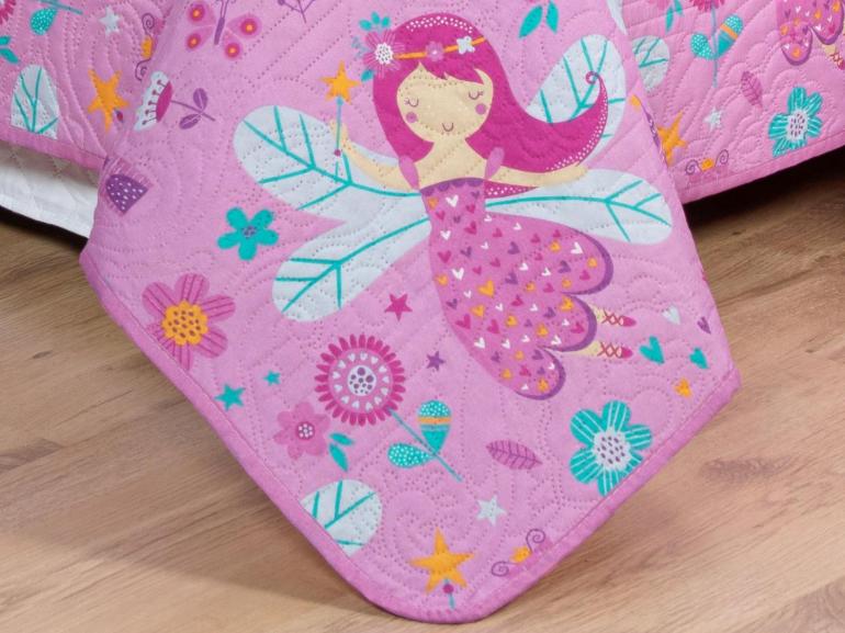 Kit: 1 Cobre-leito Solteiro Kids Bouti de Microfibra PatchWork Ultrasonic + 1 Porta-travesseiro - Gliss Rosa - Dui Design