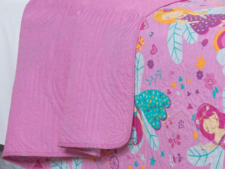 Kit: 1 Cobre-leito Solteiro Kids Bouti de Microfibra PatchWork Ultrasonic + 1 Porta-travesseiro - Gliss Rosa - Dui Design