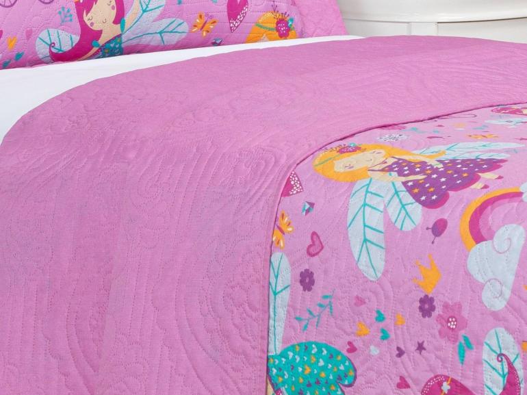 Kit: 1 Cobre-leito Solteiro Kids Bouti de Microfibra PatchWork Ultrasonic + 1 Porta-travesseiro - Gliss Rosa - Dui Design