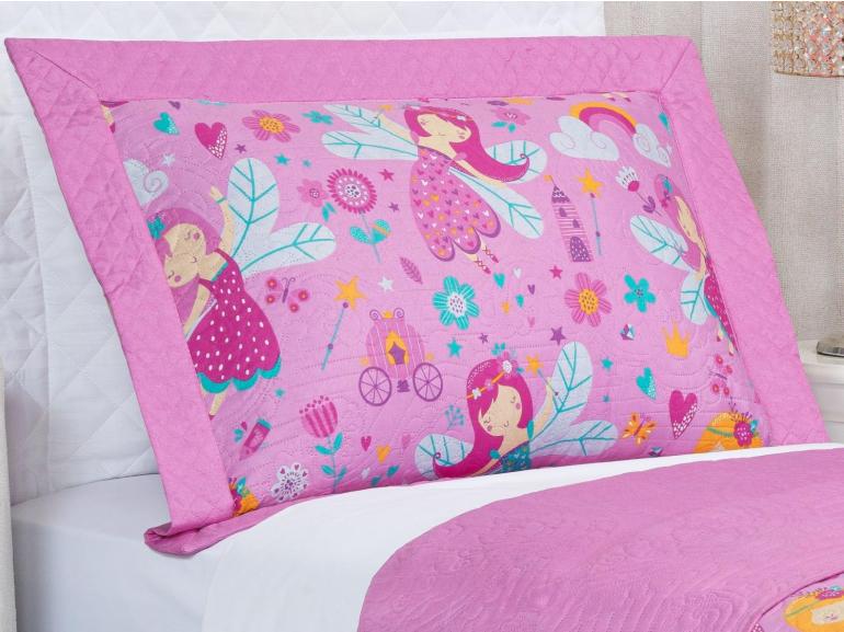 Kit: 1 Cobre-leito Solteiro Kids Bouti de Microfibra PatchWork Ultrasonic + 1 Porta-travesseiro - Gliss Rosa - Dui Design