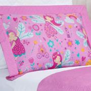 Kit: 1 Cobre-leito Solteiro Kids Bouti de Microfibra PatchWork Ultrasonic + 1 Porta-travesseiro - Gliss Rosa - Dui Design