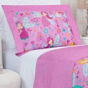 Kit: 1 Cobre-leito Solteiro Kids Bouti de Microfibra PatchWork Ultrasonic + 1 Porta-travesseiro - Gliss Rosa - Dui Design