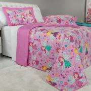 Kit: 1 Cobre-leito Solteiro Kids Bouti de Microfibra PatchWork Ultrasonic + 1 Porta-travesseiro - Gliss Rosa - Dui Design
