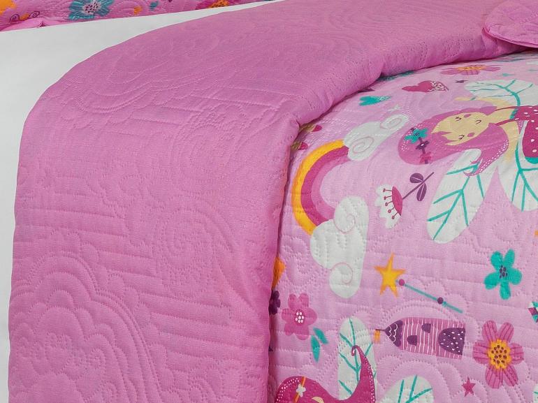 Kit: 1 Cobre-leito Solteiro Kids Bouti de Microfibra PatchWork Ultrasonic + 1 Porta-travesseiro - Gliss Rosa - Dui Design
