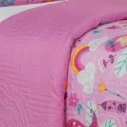 Kit: 1 Cobre-leito Solteiro Kids Bouti de Microfibra PatchWork Ultrasonic + 1 Porta-travesseiro - Gliss Rosa - Dui Design