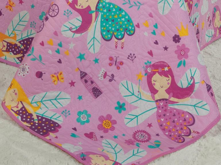 Kit: 1 Cobre-leito Solteiro Kids Bouti de Microfibra PatchWork Ultrasonic + 1 Porta-travesseiro - Gliss Rosa - Dui Design