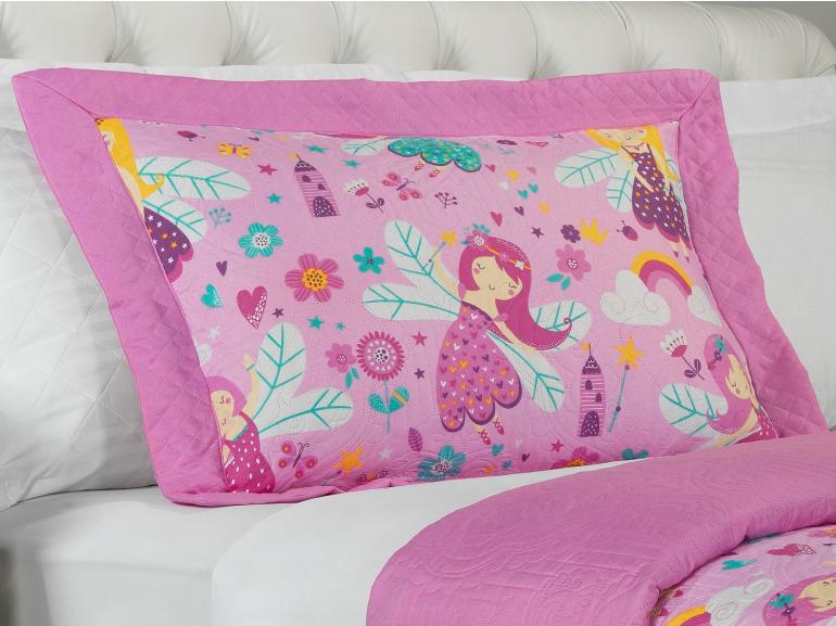 Kit: 1 Cobre-leito Solteiro Kids Bouti de Microfibra PatchWork Ultrasonic + 1 Porta-travesseiro - Gliss Rosa - Dui Design