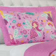 Kit: 1 Cobre-leito Solteiro Kids Bouti de Microfibra PatchWork Ultrasonic + 1 Porta-travesseiro - Gliss Rosa - Dui Design