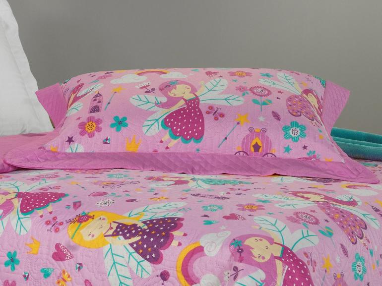 Kit: 1 Cobre-leito Solteiro Kids Bouti de Microfibra PatchWork Ultrasonic + 1 Porta-travesseiro - Gliss Rosa - Dui Design