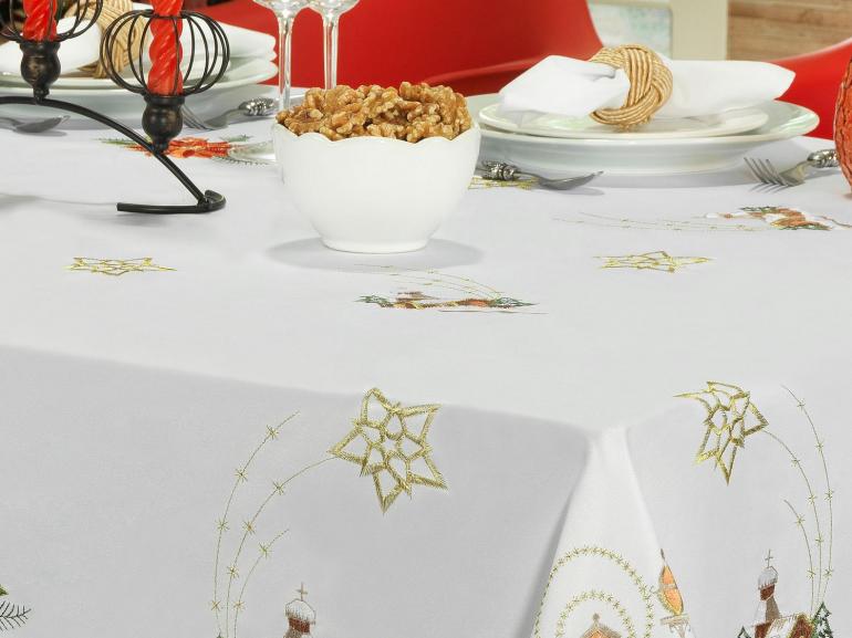 Toalha de Mesa Natal com Bordado Richelieu Retangular 6 Lugares 160x220cm - Gloriosa Branco - Dui Design