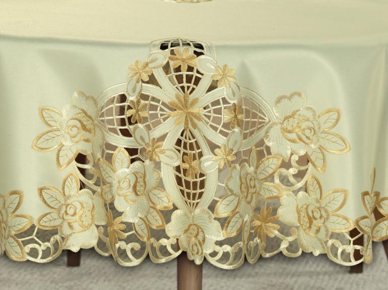 Toalha de Mesa com Bordado Richelieu Redonda 175cm - Godiva Bege - Dui Design