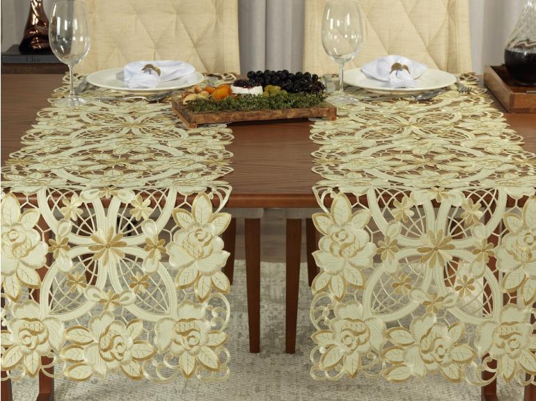 Trilho de Mesa com Bordado Richelieu 45x170cm Avulso - Godiva Bege - Dui Design