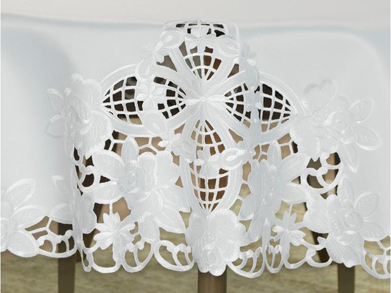 Toalha de Mesa com Bordado Richelieu Redonda 175cm - Godiva Branco - Dui Design