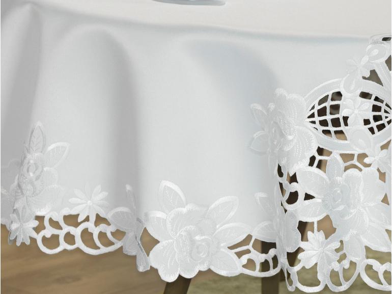 Toalha de Mesa com Bordado Richelieu Redonda 175cm - Godiva Branco - Dui Design