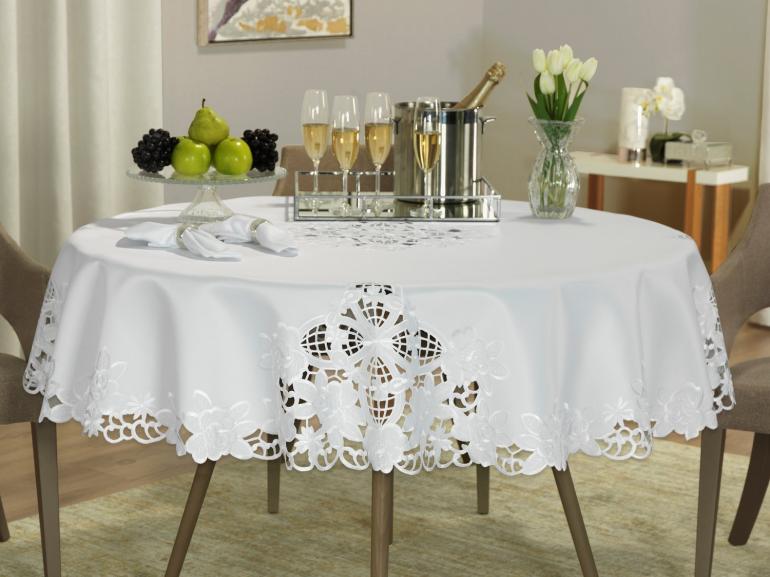 Toalha de Mesa com Bordado Richelieu Redonda 175cm - Godiva Branco - Dui Design