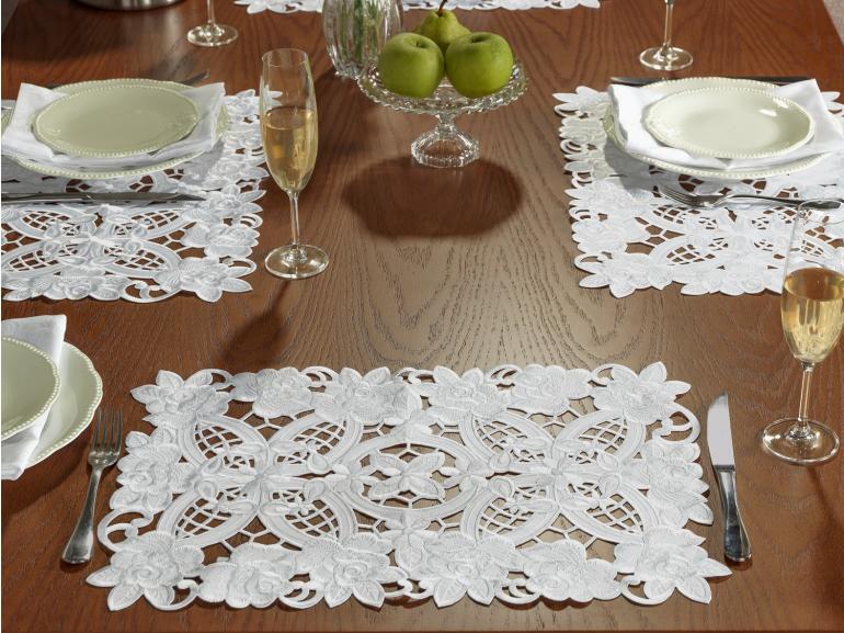 Jogo Americano 4 Lugares (4 peas) com Bordado Richelieu 35x50cm - Godiva Branco - Dui Design