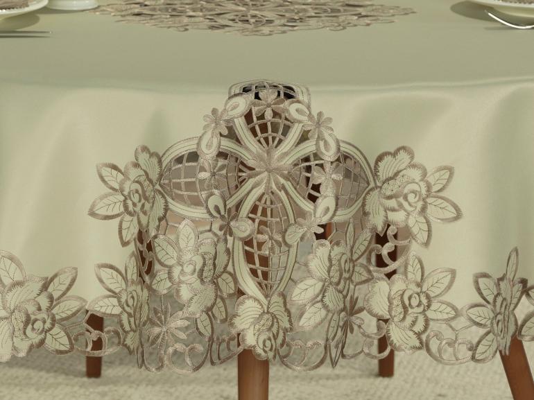 Toalha de Mesa com Bordado Richelieu Redonda 175cm - Godiva Caqui - Dui Design