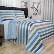 Kit: 1 Cobre-leito Queen Bouti de Microfibra Ultrasonic Estampada + 2 Porta-travesseiros - Gordon azul - Dui Design