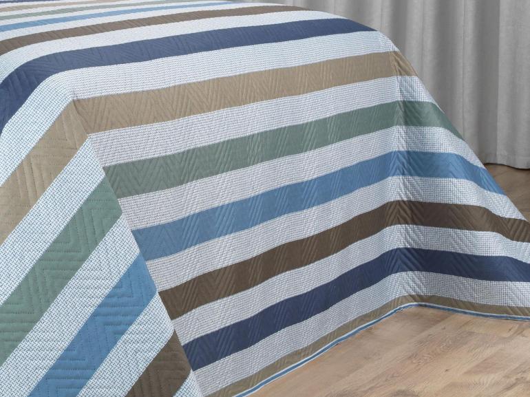 Kit: 1 Cobre-leito Queen Bouti de Microfibra Ultrasonic Estampada + 2 Porta-travesseiros - Gordon azul - Dui Design