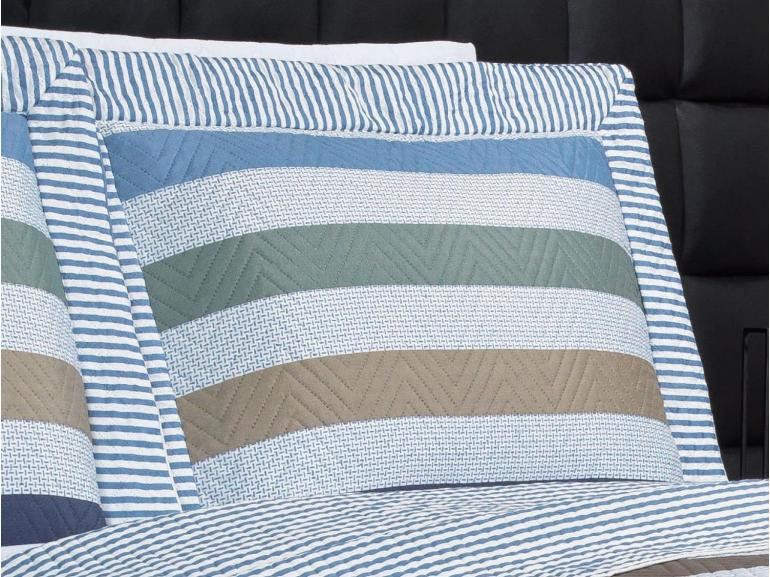 Kit: 1 Cobre-leito Queen Bouti de Microfibra Ultrasonic Estampada + 2 Porta-travesseiros - Gordon azul - Dui Design