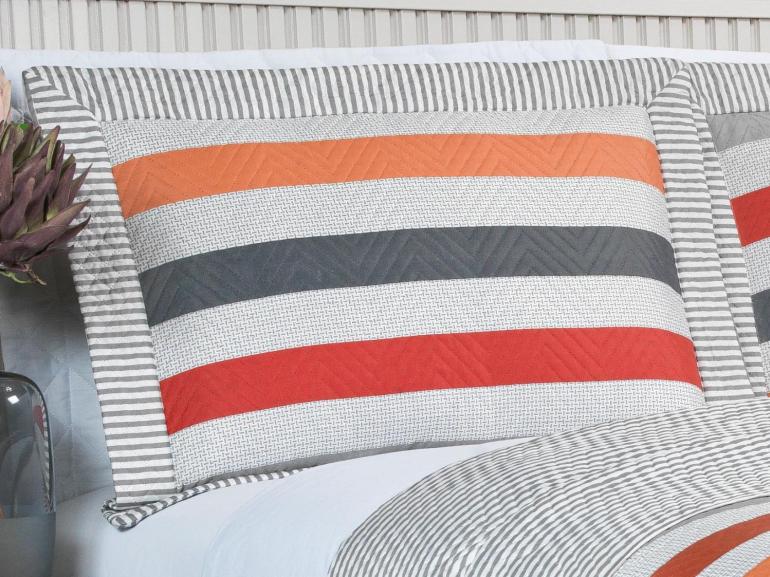 Kit: 1 Cobre-leito Solteiro Bouti de Microfibra Ultrasonic Estampada + 1 Porta-travesseiro - Gordon Cinza  - Dui Design