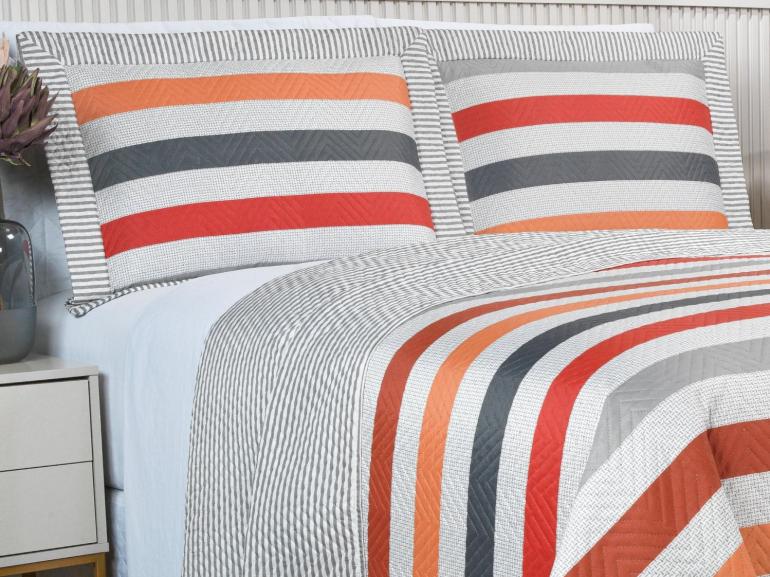 Kit: 1 Cobre-leito Solteiro Bouti de Microfibra Ultrasonic Estampada + 1 Porta-travesseiro - Gordon Cinza  - Dui Design