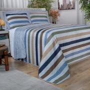 Kit: 1 Cobre-leito Queen Bouti de Microfibra Ultrasonic Estampada + 2 Porta-travesseiros - Gordon azul - Dui Design