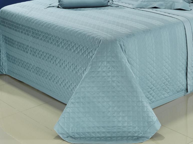 Kit: 1 Cobre-leito King + 2 porta-travesseiros Cetim 300 fios 100% Algodo - Gothan Azul - Dui Design