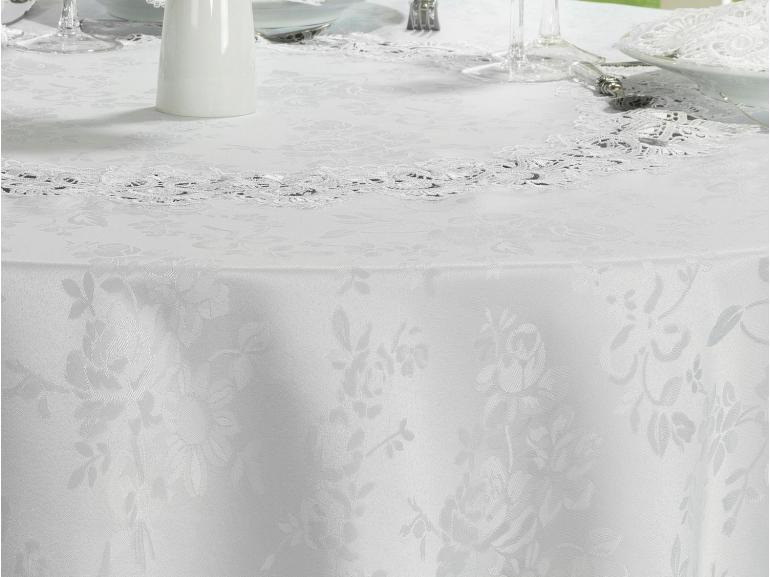 Toalha de Mesa com Bordado Guipir Fcil de Limpar Redonda 180cm - Gracy Branco - Dui Design