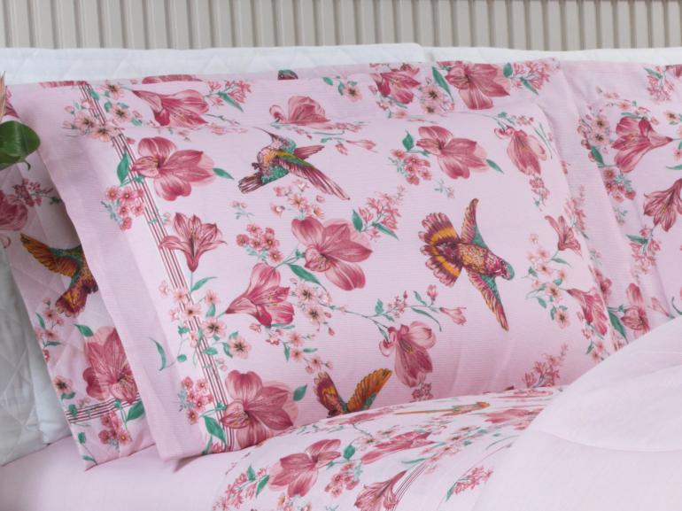 Jogo de Cama Casal 150 fios - Graciosa Rosa - Dui Design