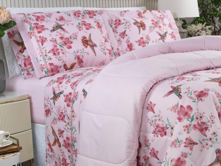 Jogo de Cama Casal 150 fios - Graciosa Rosa - Dui Design